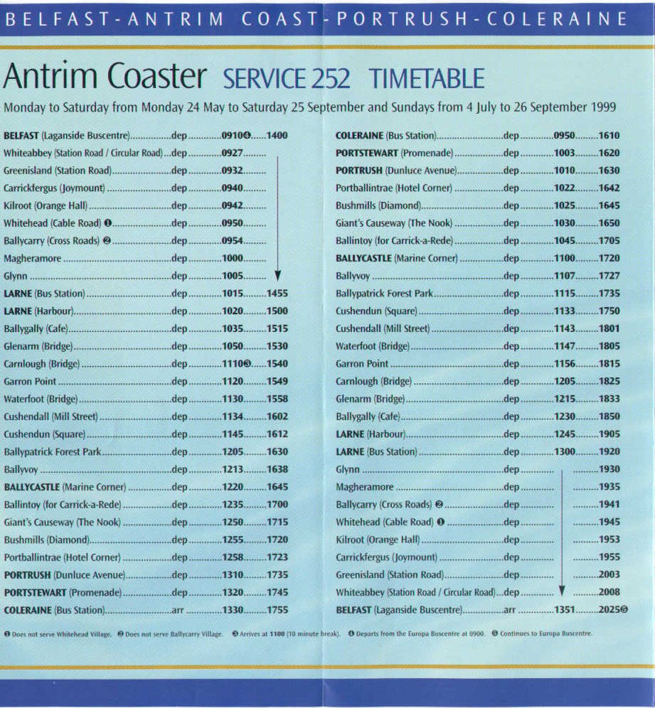 252 Bus Route Timetable Ulsterbus Service 252 Antrim Coaster